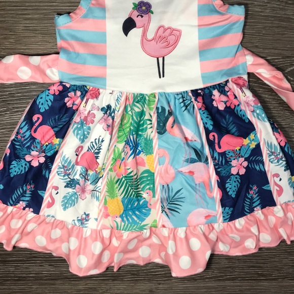 Girls boutique pink flamingo summer twirl dress - Picture 3 of 3